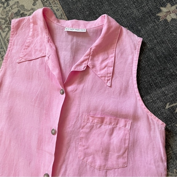 Bryn Walker Pink Linen Button Down Tunic Tank Top Medium - Picture 3 of 7